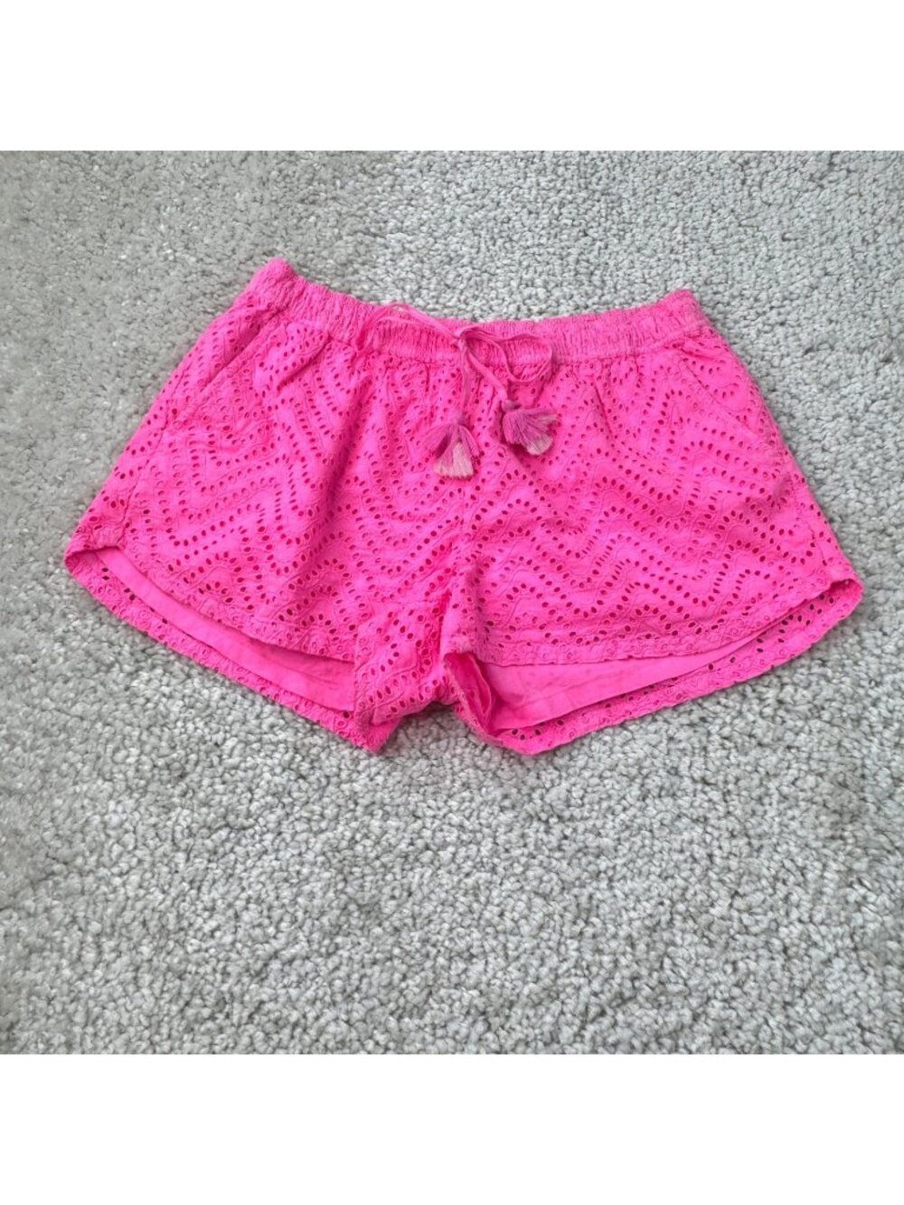 Vineyard Vines Eyelet Pull On Drawstring Shorts Neon Pink Womens Large